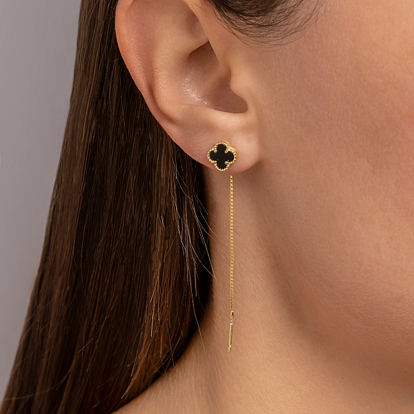 Срібні сережки-протяжки  з оніксом (арт. 7502/10058/8жо) – зображення 2