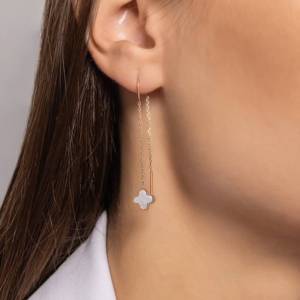 Сережки-протяжки з червоного золота з перламутром (арт. 1091537/8п) – зображення 2