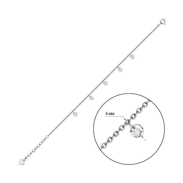 Срібний браслет на ногу з фіанітами (арт. 7509/2774н) – зображення 2