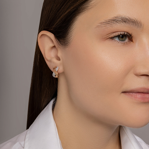 Золоті сережки «Нескінченність» з білими фіанітами (арт. 111150) – зображення 4