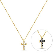 Золотое двухстороннее колье с белыми и черными фианитами (арт. 352595жч)