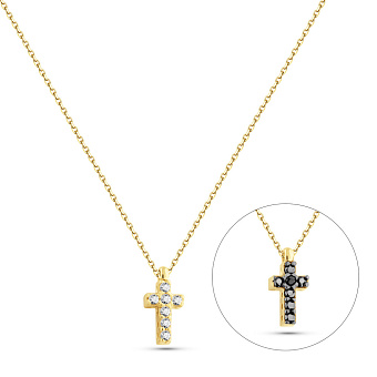 Фото Золоте двостороннє кольє з білими і чорними фіанітами (арт. 352595жч)