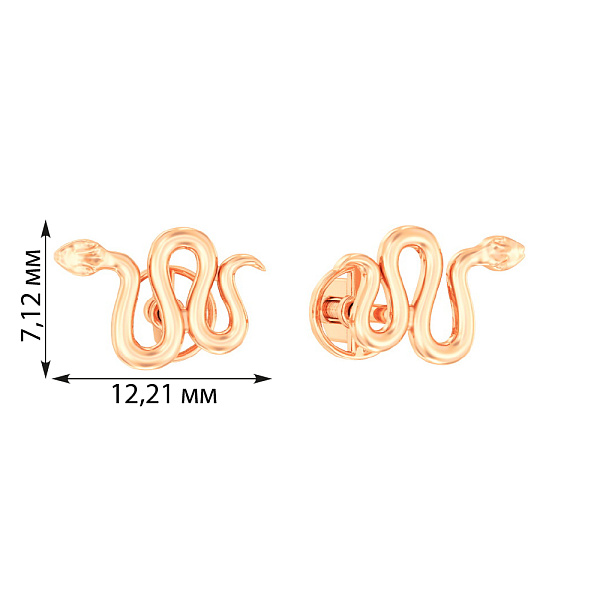 Сережки-пусеты «Змея» из красного золота (арт. 111127) – изображение 3