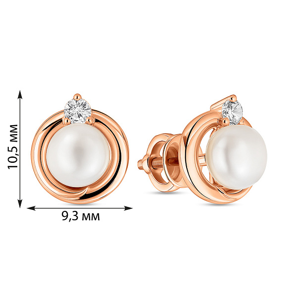 Золотые серьги с жемчугом и фианитами (арт. 110895) – изображение 4