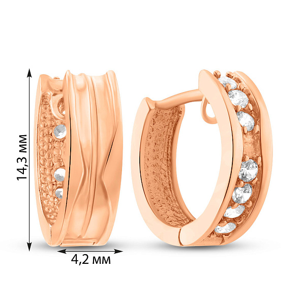 Серьги-кольца из красного золота с фианитами (арт. 109272/15) – изображение 2