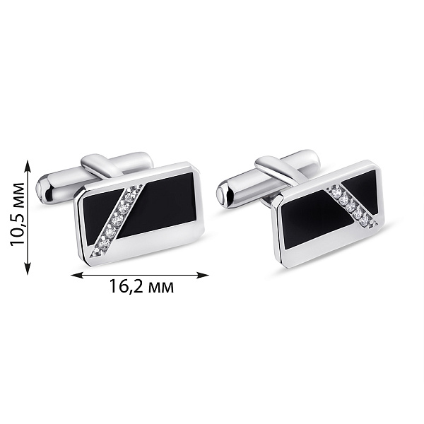 Серебряные запонки с эмалью и фианитами (арт. 7515/8612-1реч) – изображение 2