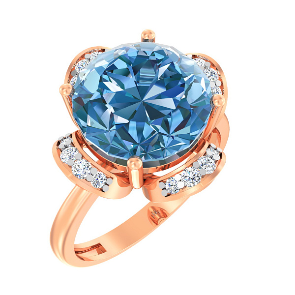 Золотое кольцо с кварцем и фианитами (арт. 140563ПсГ) – изображение 1