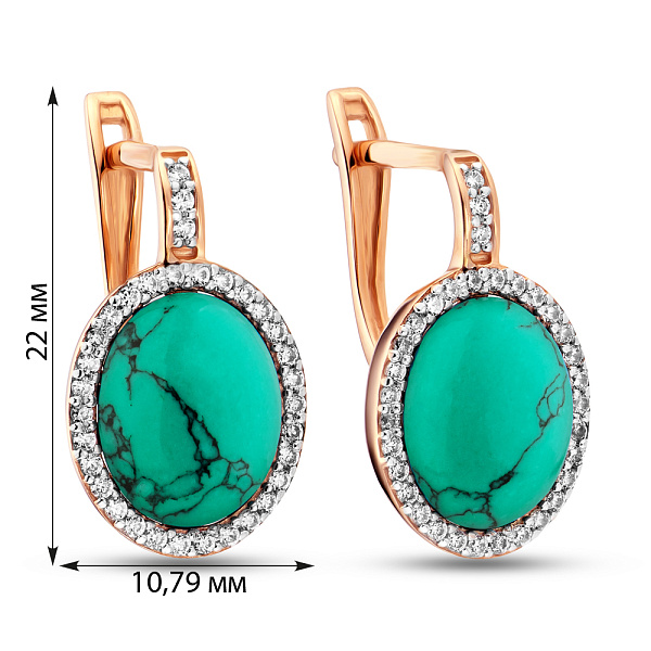 Золотые сережки с бирюзой и фианитами  (арт. 110427ПюзГ) – изображение 2