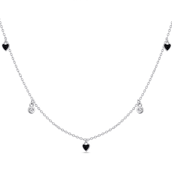 Серебряное колье с подвесками сердечка и фианитами (арт. 7507/2482еч) – изображение 1