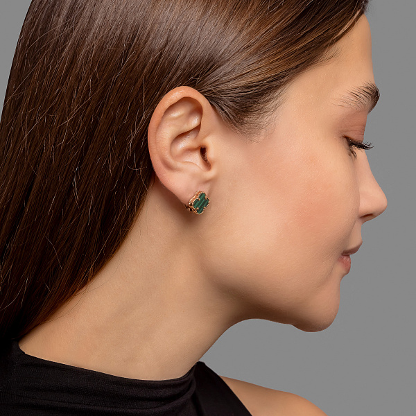 Золоті сережки Конюшина з малахітом (арт. 1101201/10млх) – зображення 4