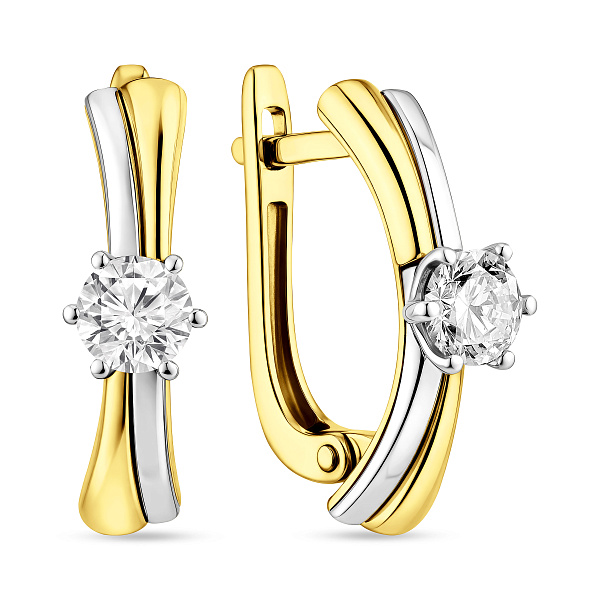 Серьги из комбинированного золота с фианитом (арт. 113200ж) – изображение 1