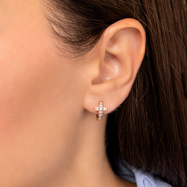 Серьги Крестики из золота с фианитами (арт. 1091545) – изображение 2