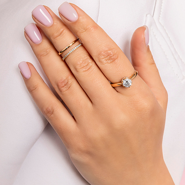 Подвійна каблучка з червоного золота з фіанітами (арт. 154700) – зображення 3