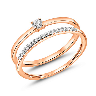 Двойное кольцо из красного золота с бриллиантами (арт. К011210010)