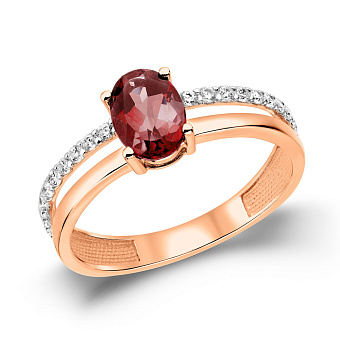 Кольцо из красного золота с гранатом  (арт. 141135Пк)