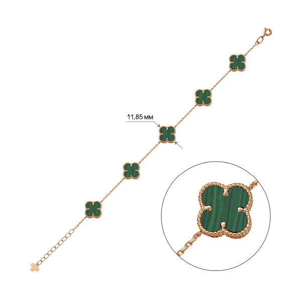 Золотий браслет Конюшина з малахітом (арт. 341495/10млх) – зображення 2