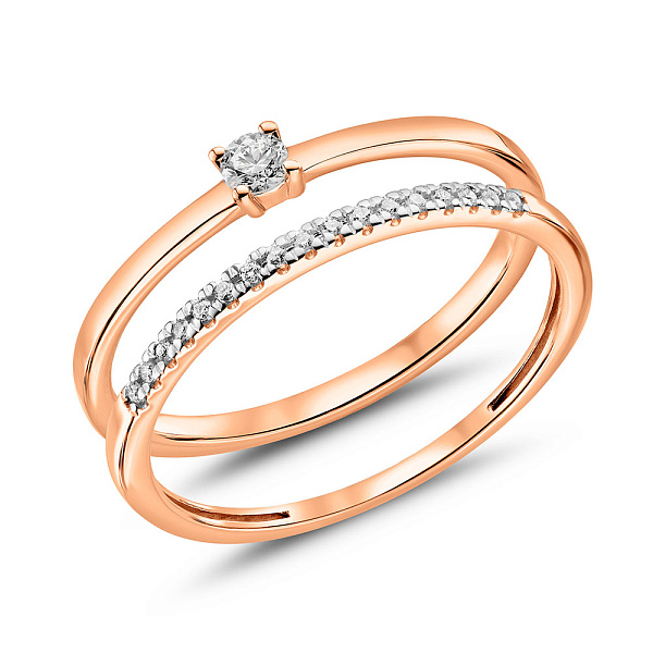 Подвійна каблучка з червоного золота з діамантами (арт. К011210010) – зображення 1