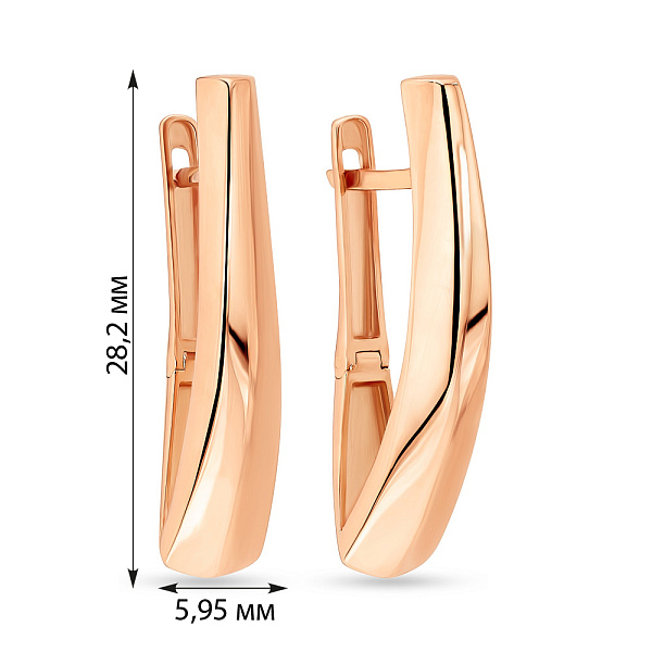 Золотые серьги в красном цвете металла (арт. 108140) – изображение 2