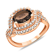 Каблучка з червоного золота з кварцом і фіанітами (арт. 151269к)