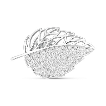 Серебряная брошь Листик с фианитами (арт. 7505/238)