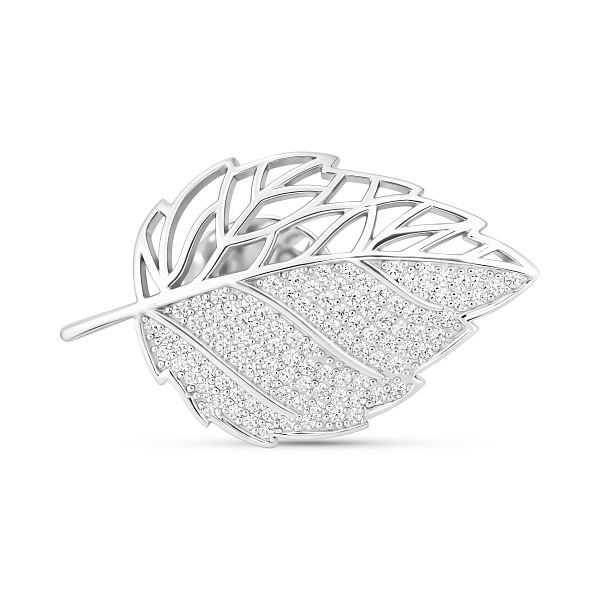 Серебряная брошь Листик с фианитами (арт. 7505/238) – изображение 1