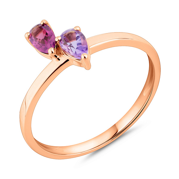 Золотое кольцо с гранатом и аметистом (арт. 141234Пгра) – изображение 1