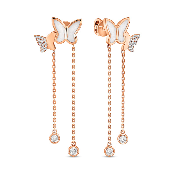Серьги золотые Бабочки с эмалью и фианитами (арт. 110021еп) – изображение 1