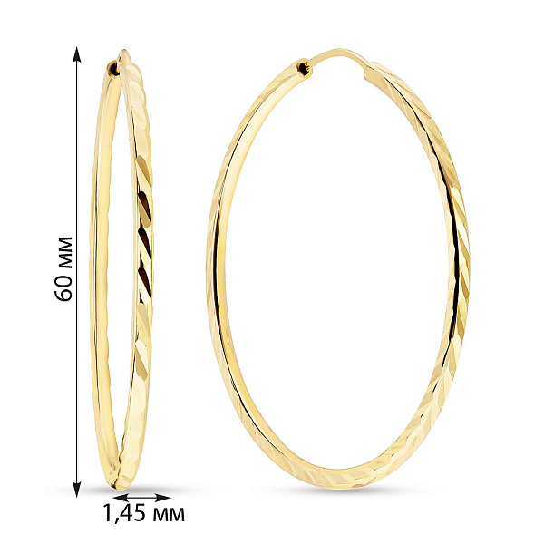 Золотые тонкие серьги-кольца с алмазной гранью (арт. 106262/60ж) – изображение 2