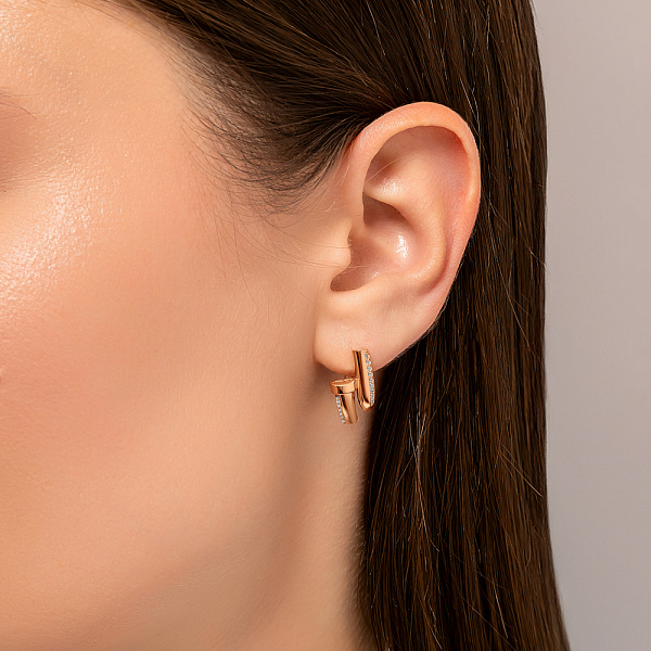 Золотые сережки Гвоздь с фианитами (арт. 1091914) – изображение 2