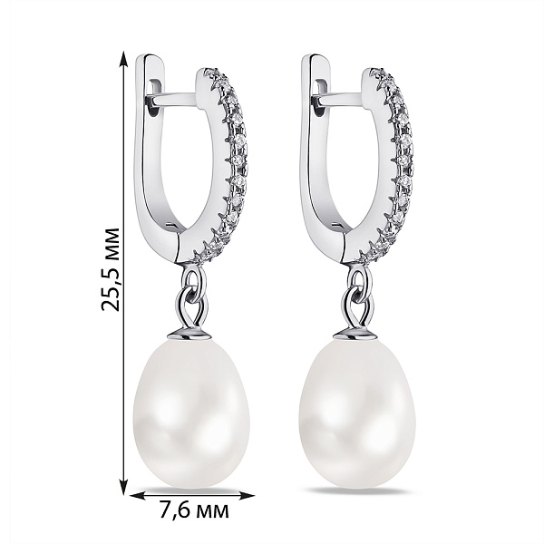 Серьги серебряные с жемчугом и фианитами (арт. 7502/9418жб) – изображение 2