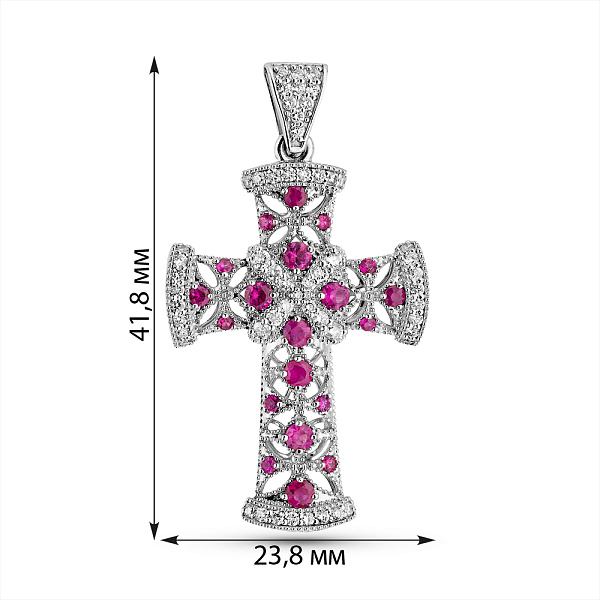 Золота підвіска-хрестик з рубіном та діамантами (арт. П011013бр) – зображення 5