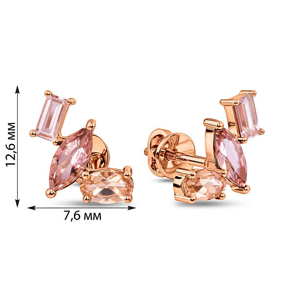 Золотые серьги-пусеты с кварцем (арт. 1101116Про) – изображение 2