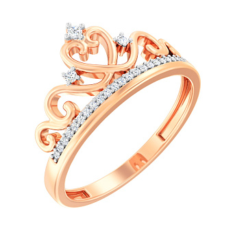 Кольцо Корона из красного золота с фианитами (арт. 140782)