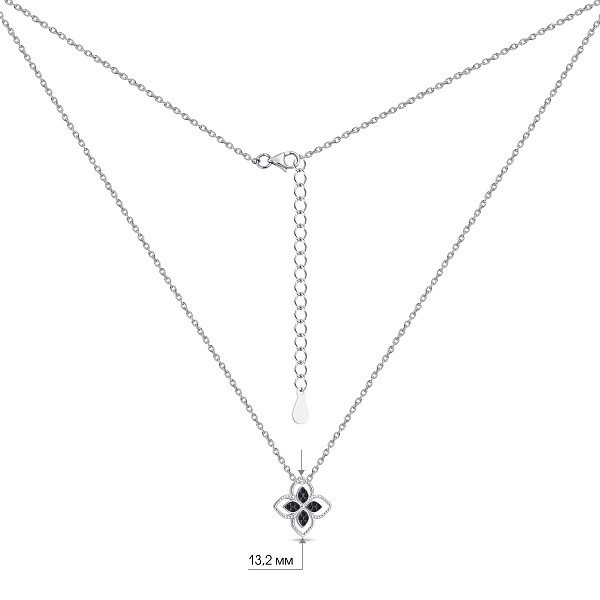 Серебряное колье Цветок с черными фианитамитами (арт. 7507/2376/15ч) – изображение 3