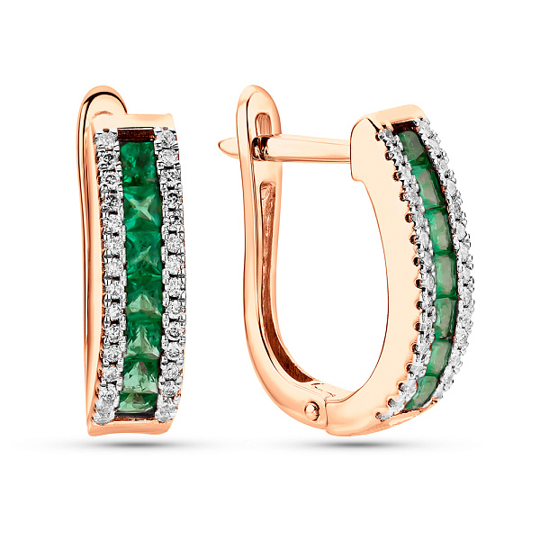 Сережки з золота зі смарагдом і діамантами (арт. 2190166201и) – зображення 1