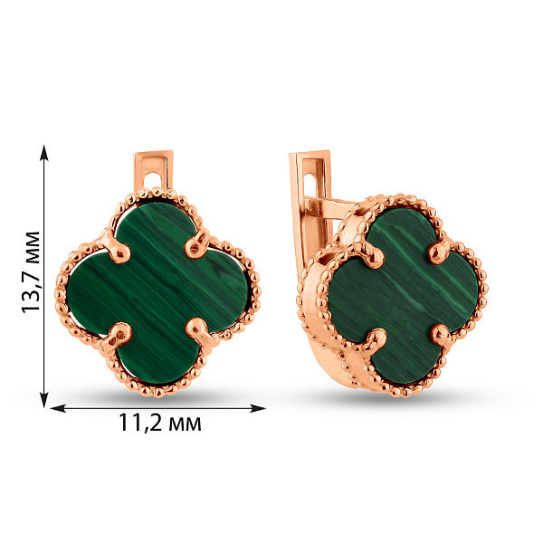 Золоті сережки з малахітом (арт. 106087/10млх) – зображення 4