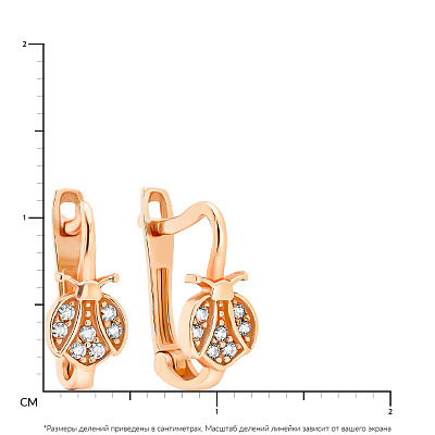 Золотые сережки для детей «Божьи коровки» с фианитами (арт. 106628)