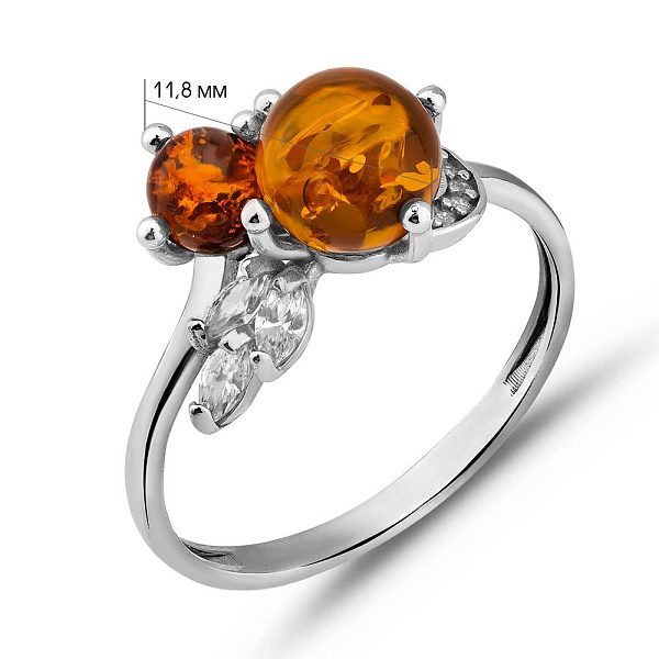 Срібна каблучка з бурштином і фіанітами (арт. 7201/881ЯК) – зображення 2