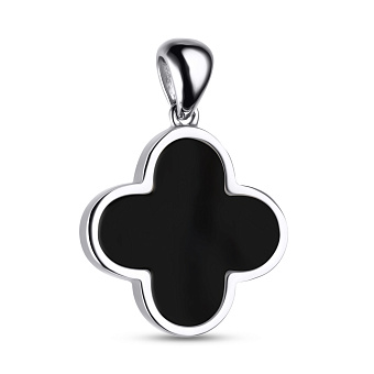 Фото Серебряный кулон Клевер с ониксом (арт. 7503/2362/15о)