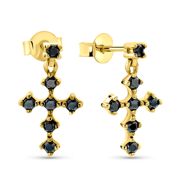 Серьги-пусеты из желтого золота с черными фианитами  (арт. 104093жч) – изображение 1