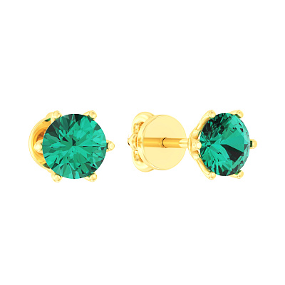 Золоті сережки-пусети з зеленим кварцом  (арт. 110341Пжсз)
