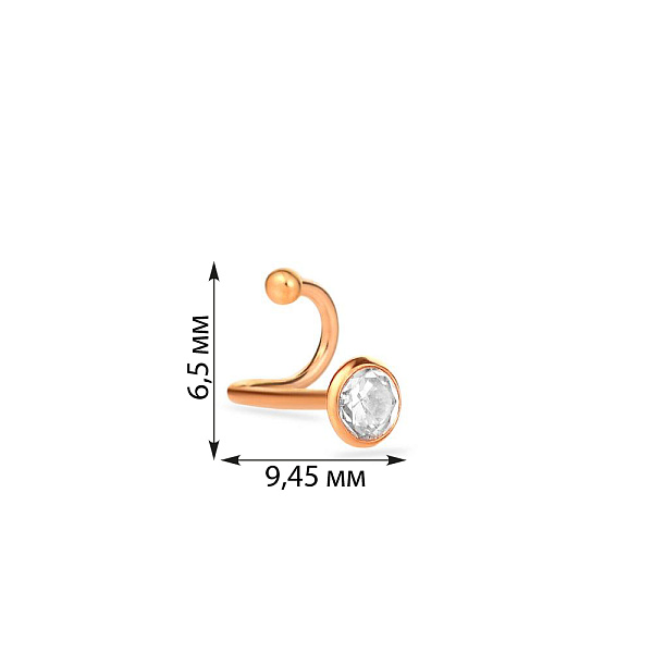 Золота сережка-пірсинг для носа з фіанітом (арт. 130230) – зображення 2