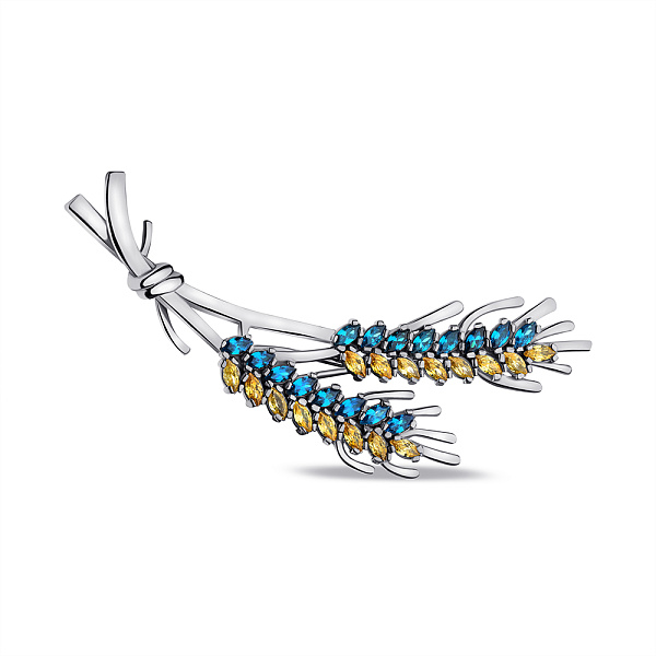 Срібна брошка Колоски з альпінітами (арт. 7505/2110агж) – зображення 1