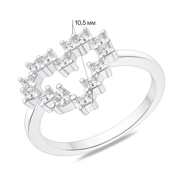 Серебряное кольцо сердце с фианитами (арт. 7501/8816) – изображение 2