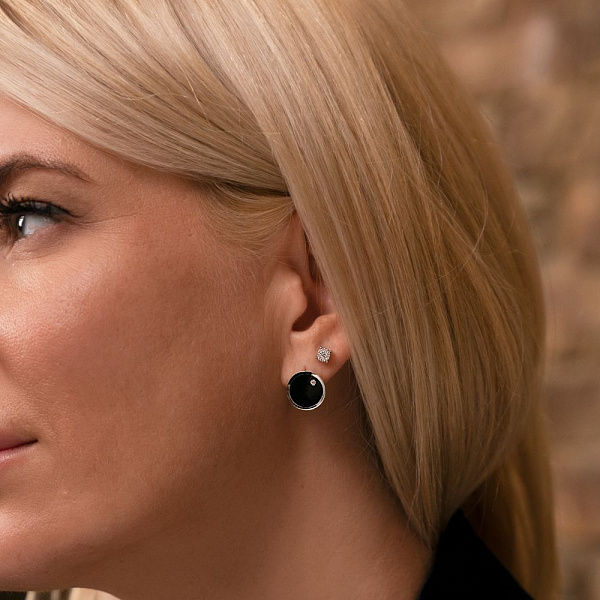 Серьги Лýна из белого золота с эмалью и фианитами (арт. 111169бч) – изображение 3