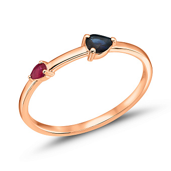 Фото Золотое кольцо с рубином и сапфирами (арт. 141396Прс)