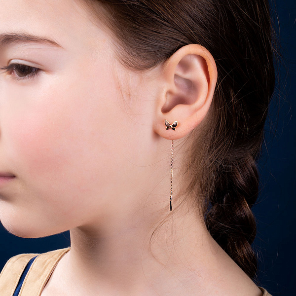 Серьги-протяжки "Бабочки" из золота с фианитами (арт. 108583) – изображение 2