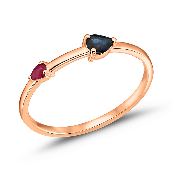 Золотое кольцо с рубином и сапфирами (арт. 141396Прс) – изображение 1