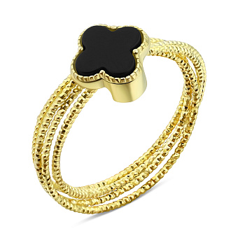 Фото Срібна каблучка Конюшина з оніксом (арт. 7501/6905/8жо)