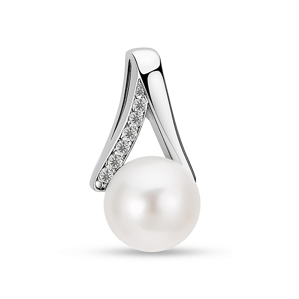 Серебряный подвес с жемчугом и дорожкой из фианитов (арт. 7503/4395жб) – изображение 1